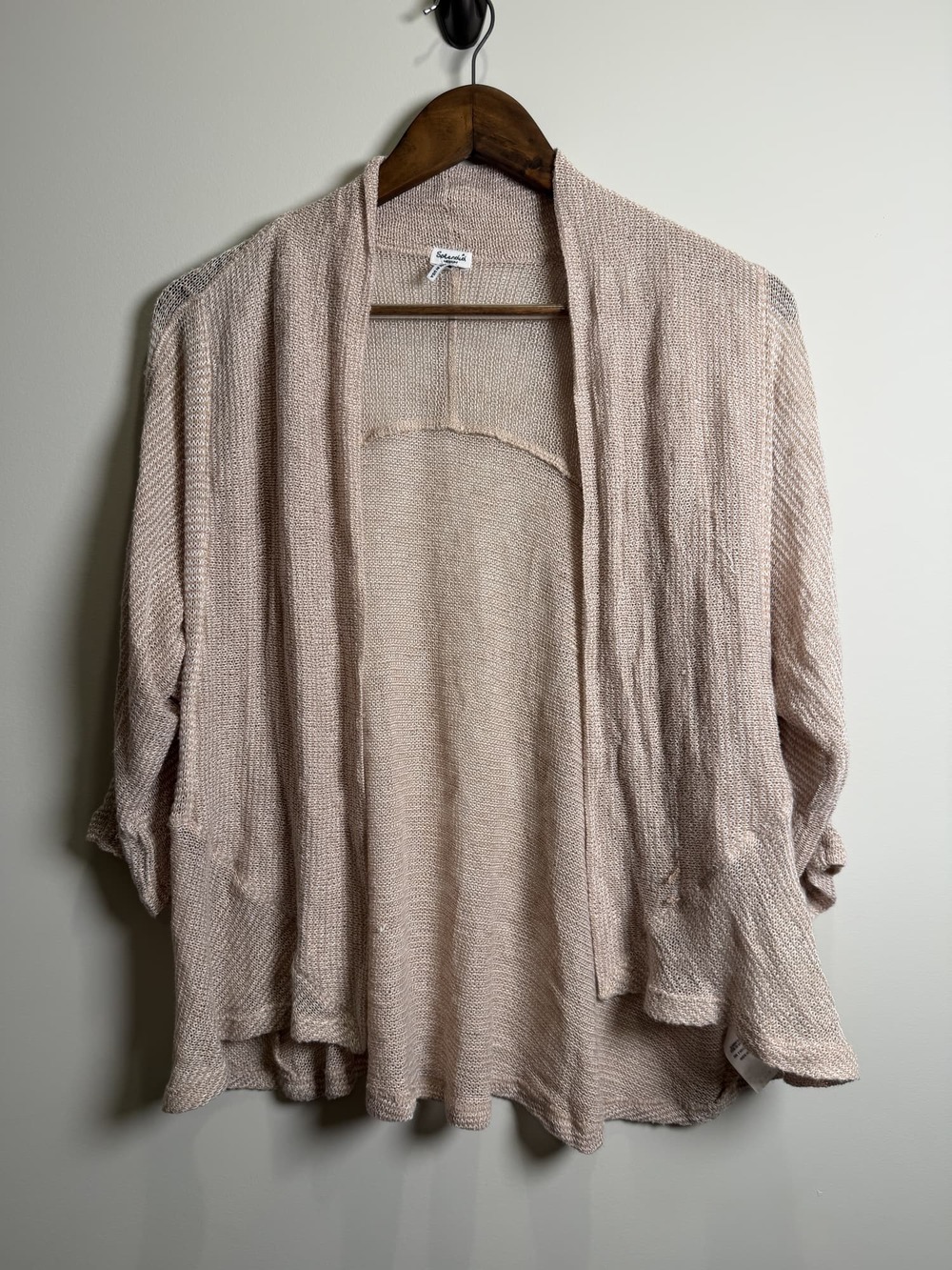 Splendid Medium Open-Front Knit Cardigan in Tan Beige